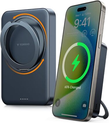 TORRAS MiniMag Qi2 Powerbank 10000mAh: магнітичний повербанк з підтримкою MagSafe, 30W USB-C, 15W бездротова зарядка для iPhone 12-17, AirPods, сірий титан