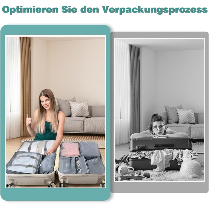 Органайзер для валізи OBSGUMU, набір 9 шт: кубики для пакування, сумки для подорожей, косметичка (сірий)