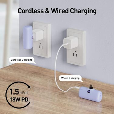 Powerbank iWALK 4800mAh 20W: Швидка зарядка, компактний акумулятор для iPhone, Samsung, Xiaomi, рожевий/фіолетовий