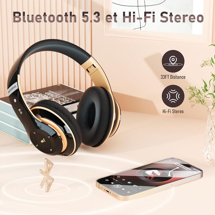 Bluetooth навушники Over-Ear з 6 режимами еквалайзера, 65 годин роботи, HD-мікрофон, FM, SD/TF для подорожей