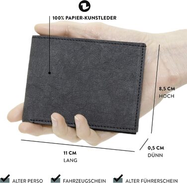 FRITZVOLD MINIMAL Wallet, RFID Protection & Expanded Coin Pocket, Small, Thin Wallet for Men, Extremely Flat Wallet, Slim Wallet, Wallet made of Washable Paper Leather, Black