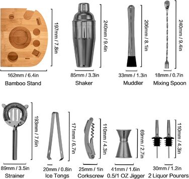 Набір бармена Schwarz (Чорний) зі стійкою для коктейлів - професійний шейкер для приготування напоїв