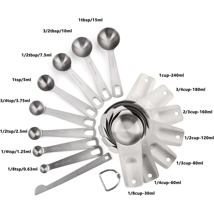 Stainless Steel Measuring Cup and Spoon Set - 7 Stackable Measuring Cups for Dry and Liquid Ingredients