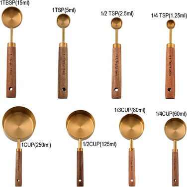 Dadamong 8-Piece Measuring Cup Set with Gold-Colored Stainless Steel Measuring Cups and Spoons, Ideal for Cooking and Baking