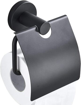 CASEWIND Toilet Paper Holder Black, Toilet Roll Holder with Lid, Antique Toilet Paper Holder with Drill Wall Mount Stainless Steel Matte for WC Nostalgia