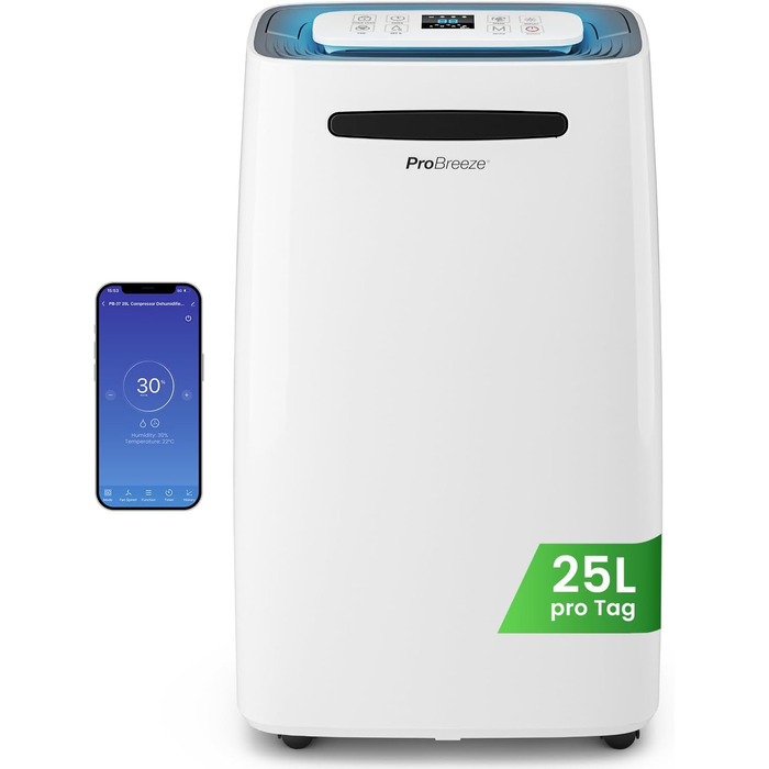 Про Бріз - Вологопоглинач повітря 25л/добу, 30 м², 4 режими, таймер, Smart App - від вологи та плісняви