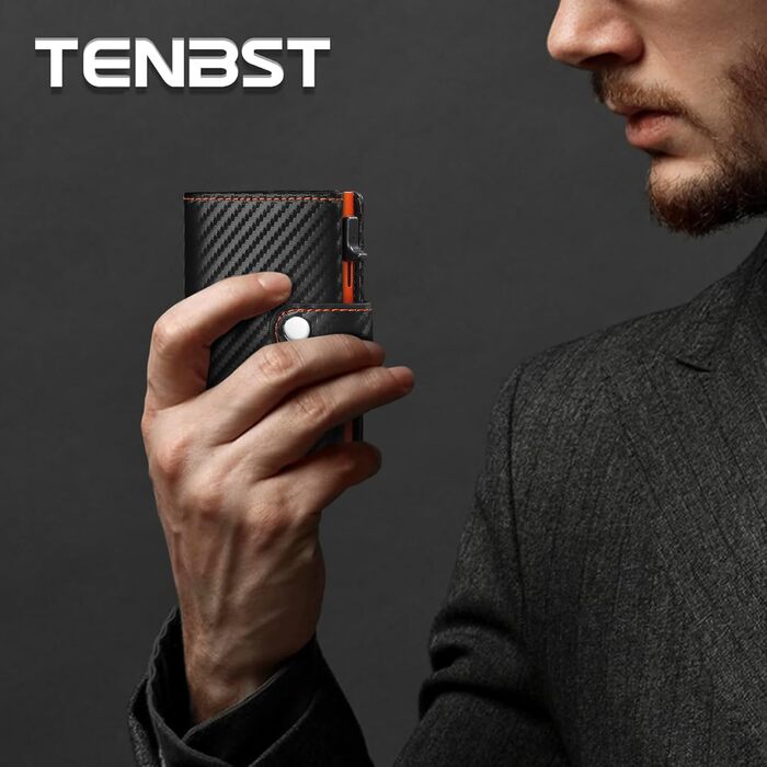 Чоловічий гаманець TENBST з відділом для дрібниць та захистом RFID, Slim Wallet, картхолдер, гаманець-картхолдер, 10 відділень для карток, помаранчевий (помаранчево-чорний)
