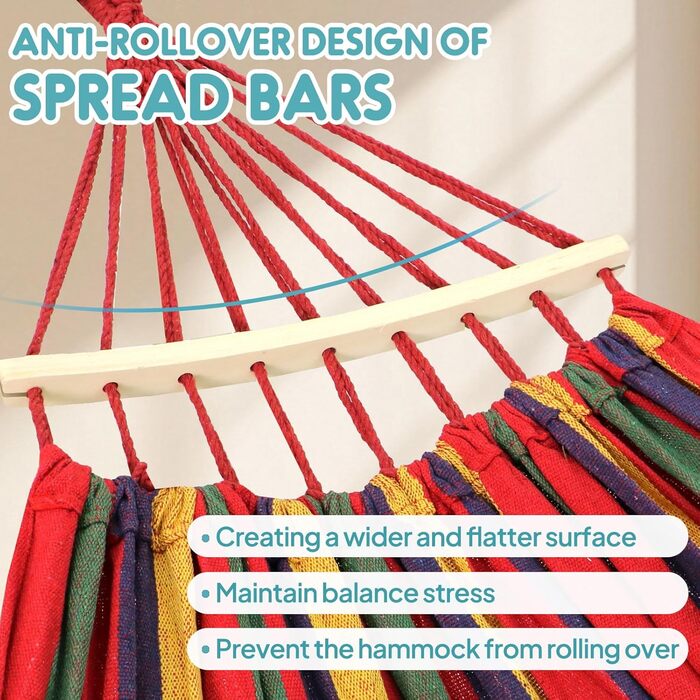 Гамак садовий ANYOO з дерев'яною перекладиною, червоний - зручний гамак для тераси, саду, пляжу