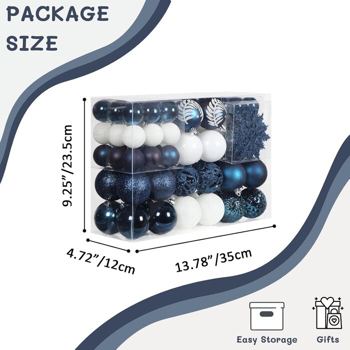 86 шт. прикраси на ялинку SY CRAFT: ялинкові кулі, сніжинки, подарункові пакети (золотий, темно-синій)