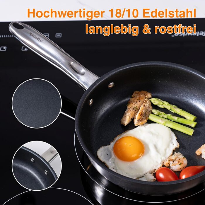 Набір сковорідок 3 шт. з нержавіючої сталі з антипригарним покриттям, 20, 24, 28 см, для всіх типів плит
