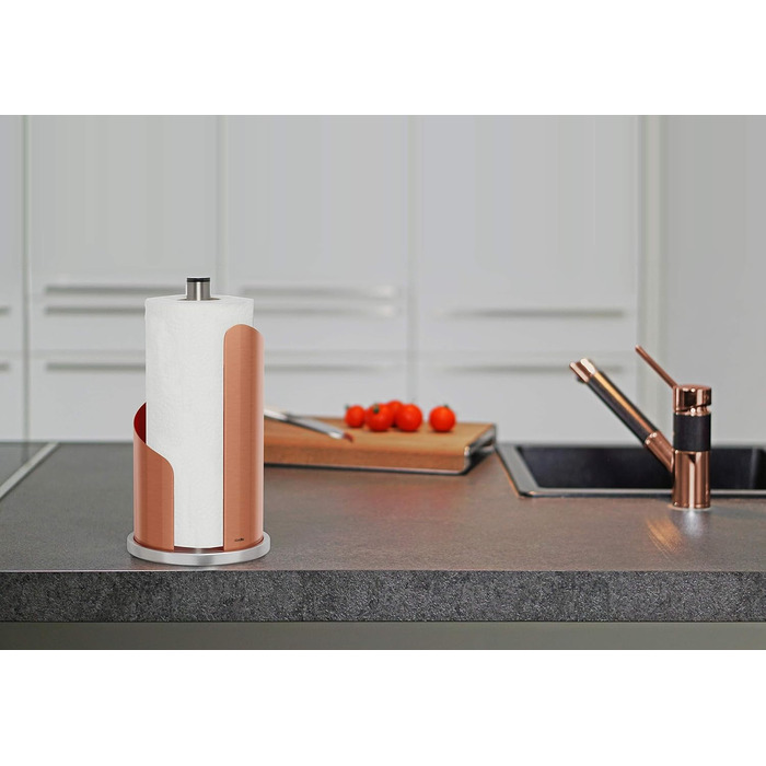 stardis Stainless Steel Matte Finish Kitchen Towel Holder, H 30 Ø15 cm, Roll Holder, Paper Roll Holder for Kitchen Towel, Standing Holder, Fingerprint-Proof, Copper Matte