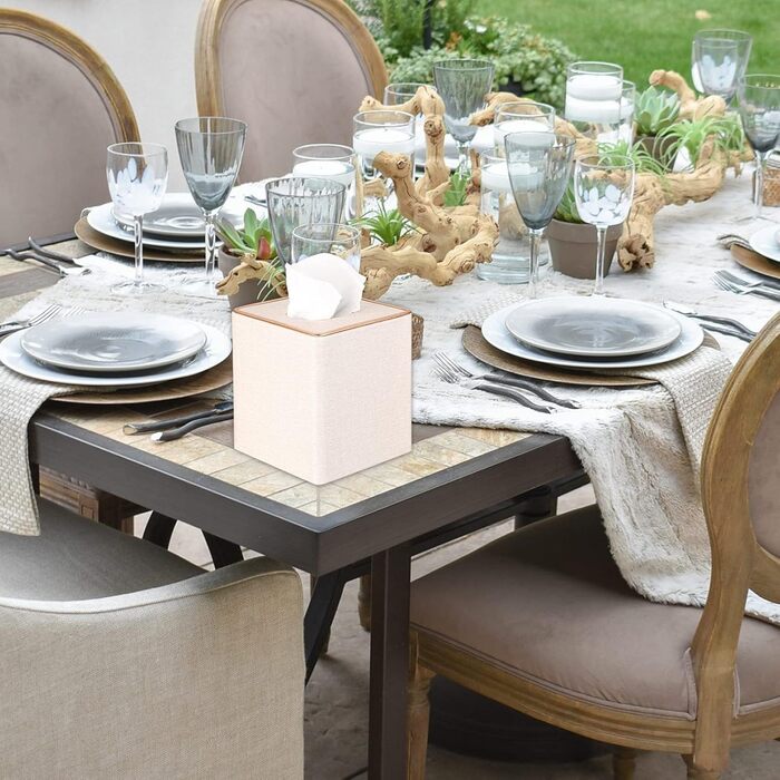 Скляна тканинна коробка BTSKY квадратної форми з декоративною золотою лінією - органайзер для серветок, бежевий