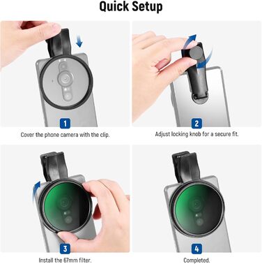 NEEWER 67mm Кріплення для CPL фільтра для смартфонів: циркулярний поляризаційний фільтр для об'єктивів камери, фотографія, сумісний з Android, Samsung Galaxy S25 Ultra, Google Pixel, Huawei, Xiaomi