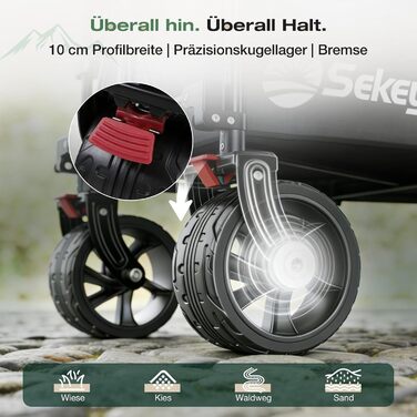 Універсальний складаний візок Sekey XXL Plus 200L/200кг з гальмами та широкими колесами для бездоріжжя, антрацит