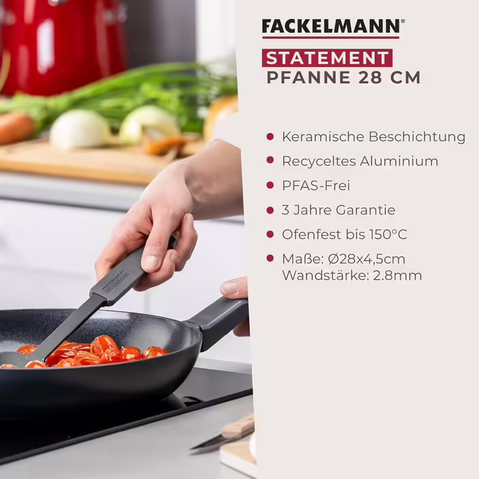Fackelmann 28cm Statement – Ceramic Coated Frying Pan - Recycled Aluminum with Non-Stick Coating – Suitable for All Cooktops Including Induction, PFAS-Free (28 cm, Frying Pan)