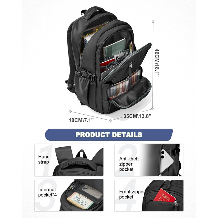 Шкільний рюкзак для підлітків: чорний, 46*35*18 см. Підходить для дівчаток та хлопців. Шкільна сумка, casual daypack, рюкзак для школи.