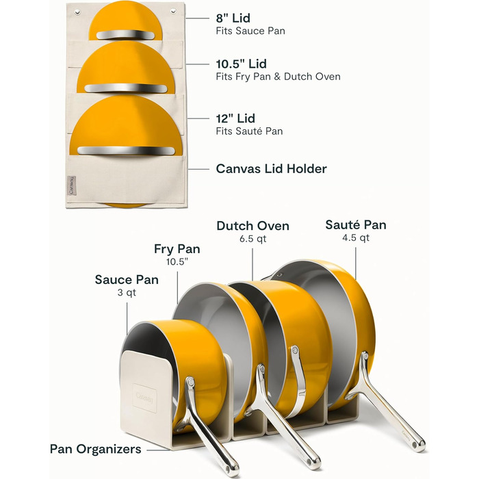Набір кухонного посуду з антипригарним покриттям Caraway (12 предметів): каструлі, сковороди, без PTFE та PFOA, сумісний з усіма плитами (газ, електро, індукція), для духовки, Salbei (Marigold)