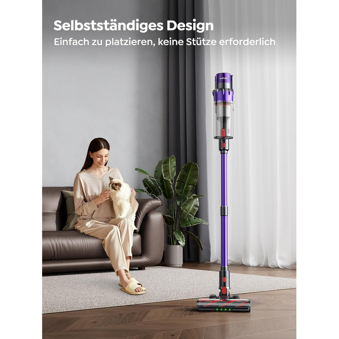 SMOTURE Бездротовий акумуляторний пилосос 600W, 50KPA, 65 хв роботи, самостійна підставка, для дому, з настінною зарядкою, автоматичний режим, знімна батарея, сенсорний дисплей