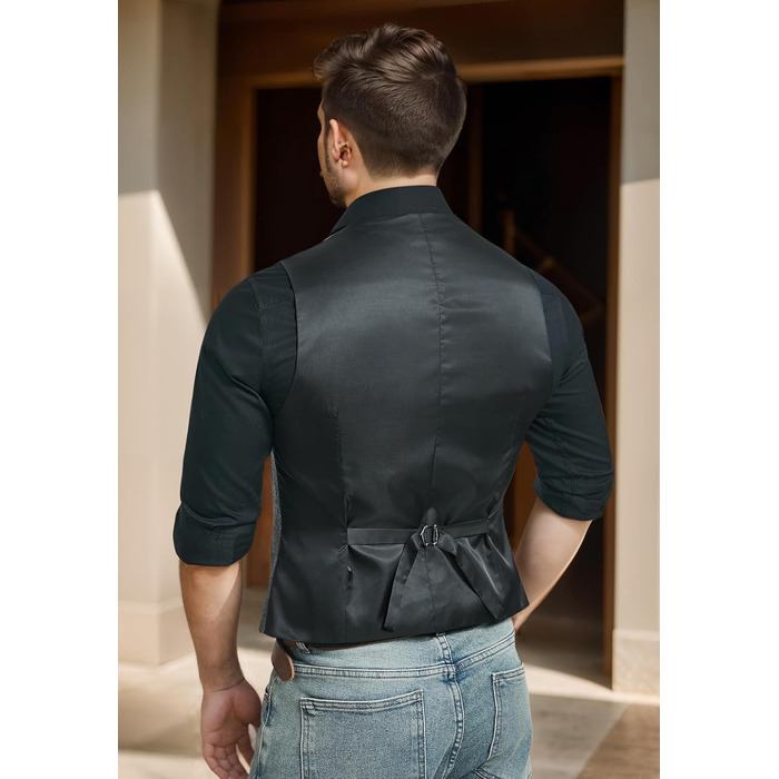 HISDERN Жилет чоловічий в клітинку Herringbone, весільний, формальний, твідовий, вовняний, класичний, базовий, сірий