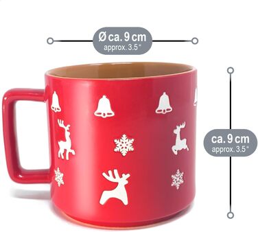 4 чашки для кави Com-Four® з кераміки з різдвяним дизайном, 250 мл (червоний/сірий/зелений/синій)