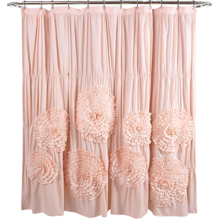 Шторка для душу Lush Decor Serena з рюшами, 183 x 183 см – красивий квітковий дизайн з рюшами, розкішна шторка, вінтажний гламур, стиль кантрі (рожевий, пудровий рожевий)