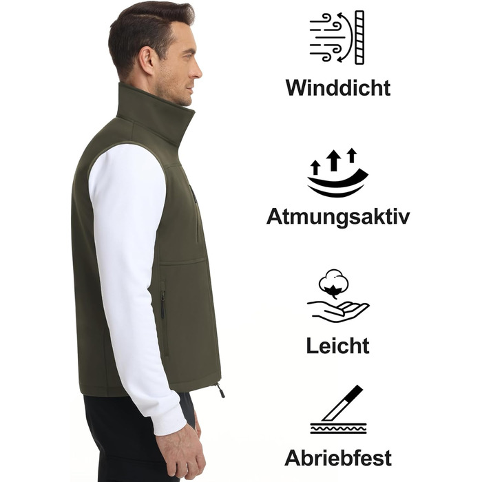 Чоловіча куртка Weste Outdoor з софтшелю, водонепроникна та вітронепроникна, bodywarmer, флісова підкладка, для піших прогулянок, колір: хакі (S)