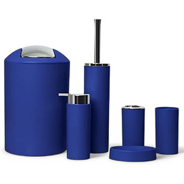 Комплект аксесуарів для ванної кімнати 6tlg Badset: органайзер, дозатор мила, стакан для зубної щітки, відро для косметики, щітка для унітазу з тримачем, мильниця, сміттєвий бак, тримач для зубних щіток, повна ванна кімнатна гарнітура (темно-синій дизайн