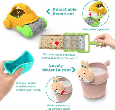 JoyGrow Kids Sand Toys, Beach Toy Set in Reusable Mesh Bag, Water Toys with Shovels and Buckets, Sandbox Bucket Animal Molds, Bath Toys for Boys and Girls