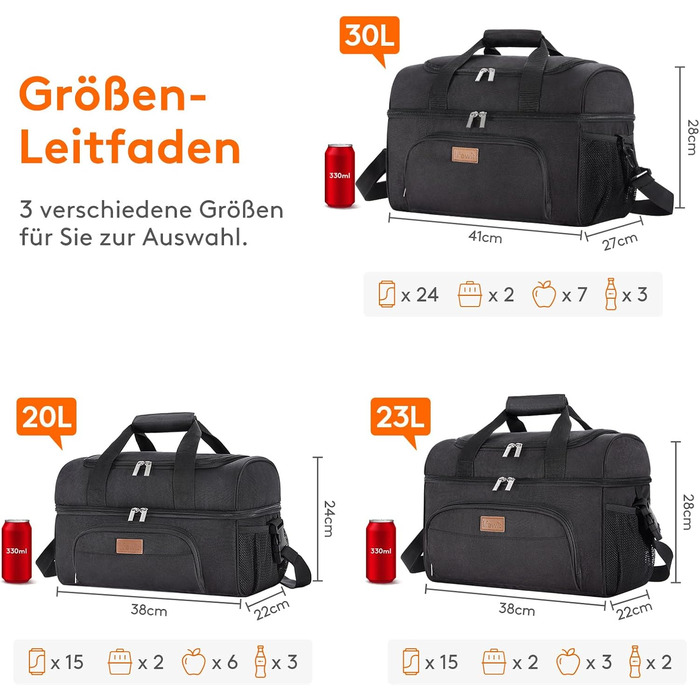 Термосумка LifeWit 23L для пікніка, пляжу, роботи та подорожей (чорна)