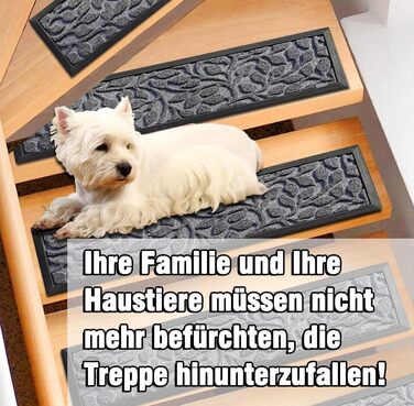 Гумові килимки для сходів Aucuda, 6 шт., 76x22 см, зовнішні, антиковзкі, водостійкі, сірі (листя)