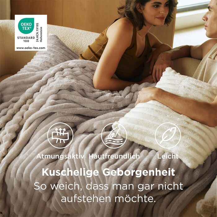 BEDSURE Плед-деко для дому - вовняний та флісовий плед, покривало на диван, м'який теплий плед з грубої в'язки для вітальні, плед для затишку, покривало на ліжко, бежевий, 150 x 200 см