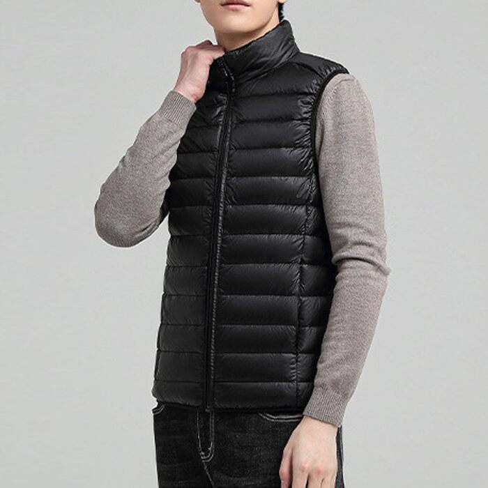 Чоловіча пухова жилетка, базова модель, на блискавці, без рукавів, легка, компактна, для зими, Outdoor, чорна L