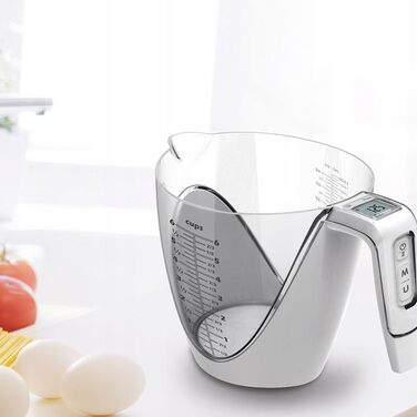 LTC Lamex Electric Scale - Precision Kitchen Scale with Bowl (Measuring Range of 1g to 5kg) - Damage-Resistant - Clear Digital Scale - 5 Measurement Modes - White