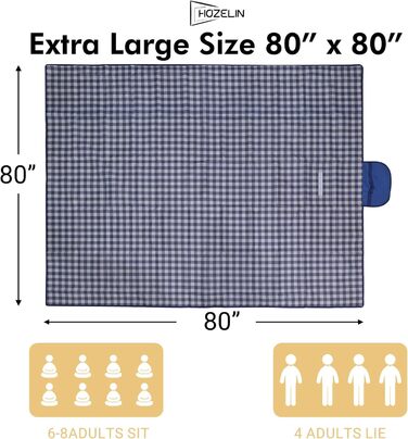 Водонепроникний килимок для пікніка Hozelin – великий, складний, пісконепроникний, 152.4 x 203.2 см (блакитний)