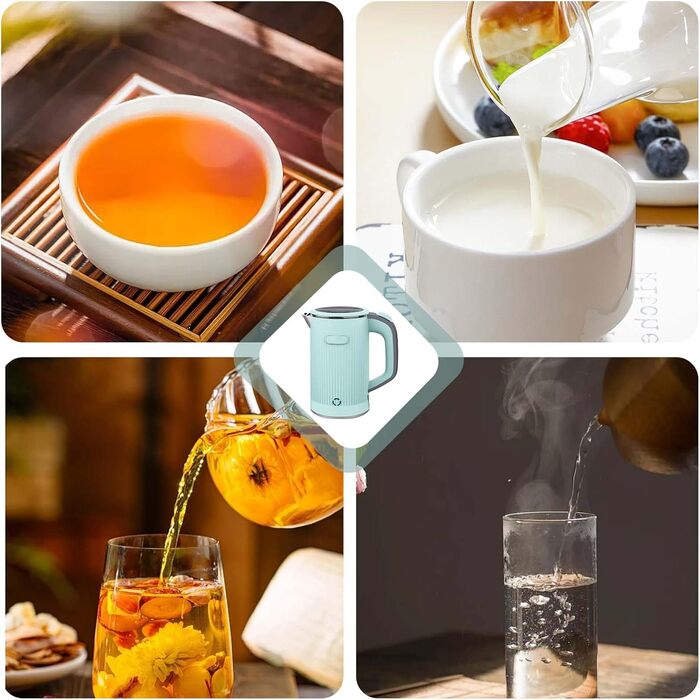 Електричний чайник-термос 800 мл, 600 Вт, для подорожей та кемпінгу, з нержавіючої сталі, для чаю та кави (зелений)