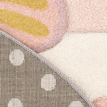 Paco Home Rug Children's Room Boy Girl Kids Rug Play Rug Short Pile Rainbow Farm Unicorn Butterfly Rabbit, Size: Ø 200 cm Round