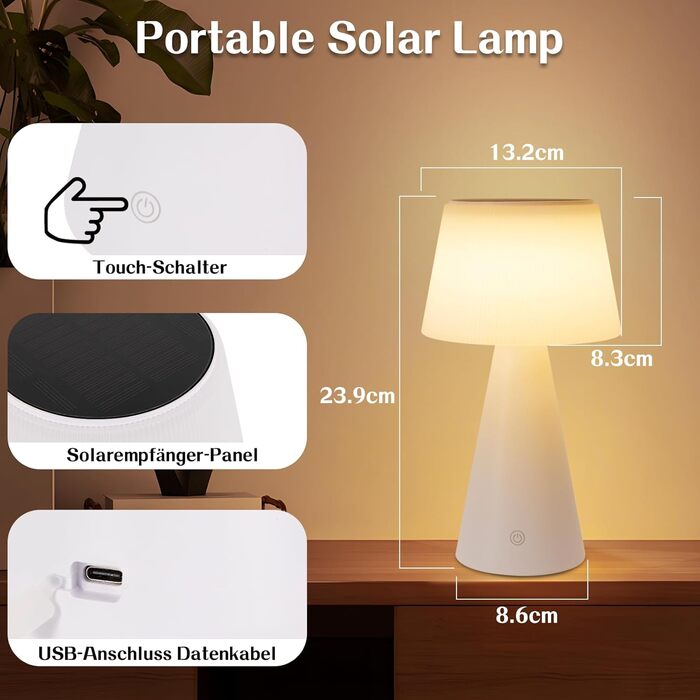 Настільна лампа акумуляторна LED біла з USB зарядкою, диммер, 3600mAh - для спальні, вітальні, вулиці