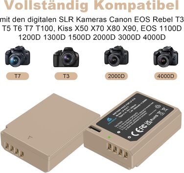 Комплект Homesuit: 3 акумулятори LP-E10 1600mAh та LCD-зарядний пристрій на 3 слоти для Canon EOS 1100D, 1200D, 1300D, 1500D, 2000D, 3000D, 4000D, Rebel T3, T5, T6, T7, T100, Kiss X50, X70, X80