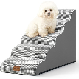 Dog Stairs for Small Dogs 50cm, Pet Stairs for Bed made of High-Density Sponge, Dog Stairs Dog Ramp with Washable Cover and Non-Slip Bottom, 40x72x50cm, 4 Steps, (White/Black, 40x84x57cm)
