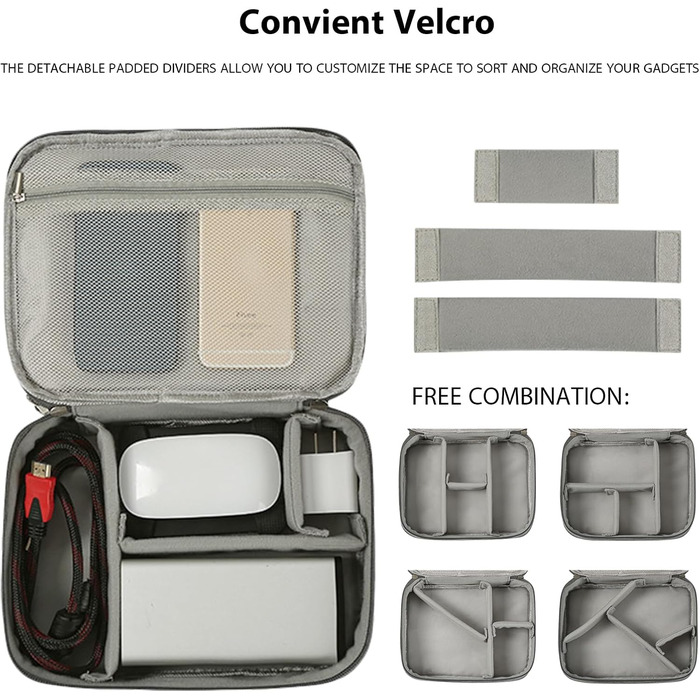 Органайзер для кабелів Neusid: водонепроникна сумка-організатор для подорожей, 3 відділення, для USB-кабелів, Power Bank, сірий