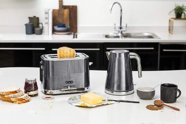 Тостер Russell Hobbs Geo з нержавіючої сталі сірого кольору (2 слоти, підставка для булочок, 6 рівнів підсмажування, функції розморожування та підігріву, швидка технологія підсмажування, 1640W)