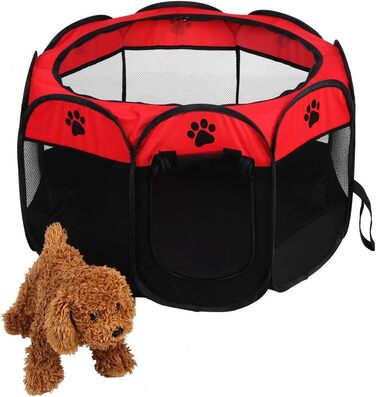 Клітка-манеж для домашніх тварин, автоматична, складна, знімний дах, для собак та котів, сітчаста тканина, захист від сонця, червона, 81 x 45 см