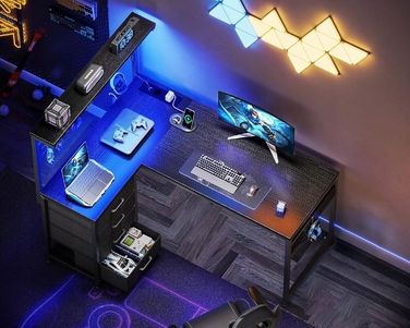 Ігровий стіл Coleshome з LED-підсвіткою, стелажем та шухлядою, 110x80 см