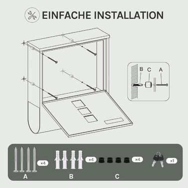 Поштовий ящик WOLTU з газетницею та оглядовим вікном, антрацит, 37x37x10.5 см. Закривається на ключ, з табличкою для імені.