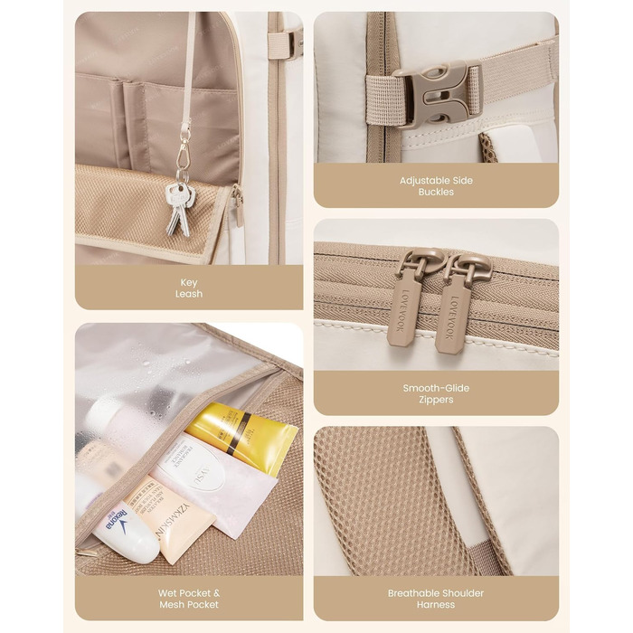 Рюкзак LOVEVOOK 30L для подорожей, ручна поклажа в літак, для ноутбука 15.6