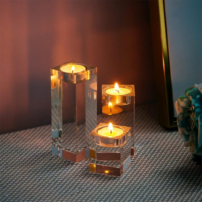 Sziqiqi 1-Set (3-piece) high-quality crystal glass candlestick set. Crystal candlesticks for romantic dinners, creative candlestick decorations for weddings, home decor, dining tables, and bars, space-saving.