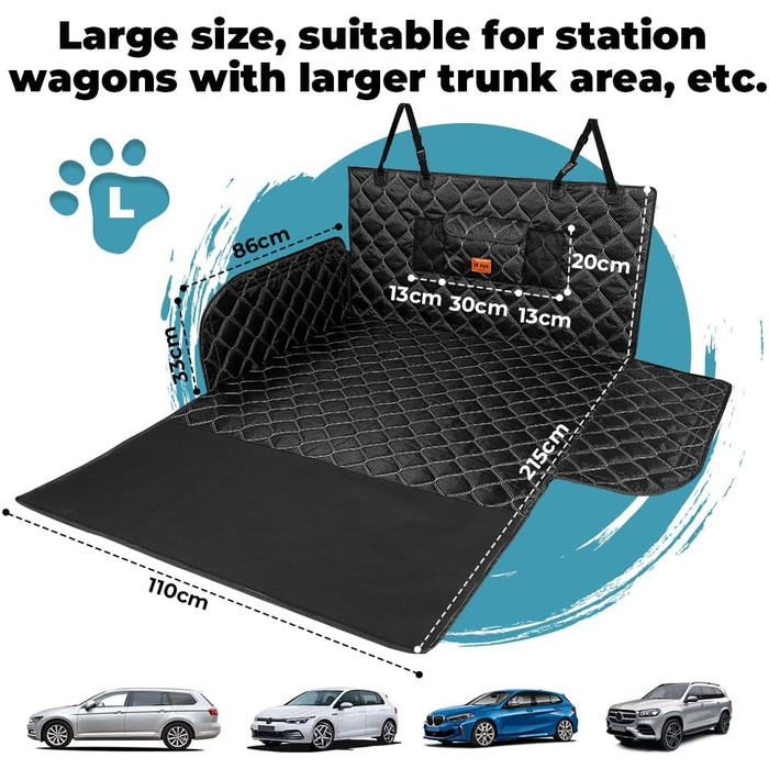 Захисна ковдра для собак у багажник авто KYG, 215x110 см, чорна, водовідштовхувальна, антиковзаюча