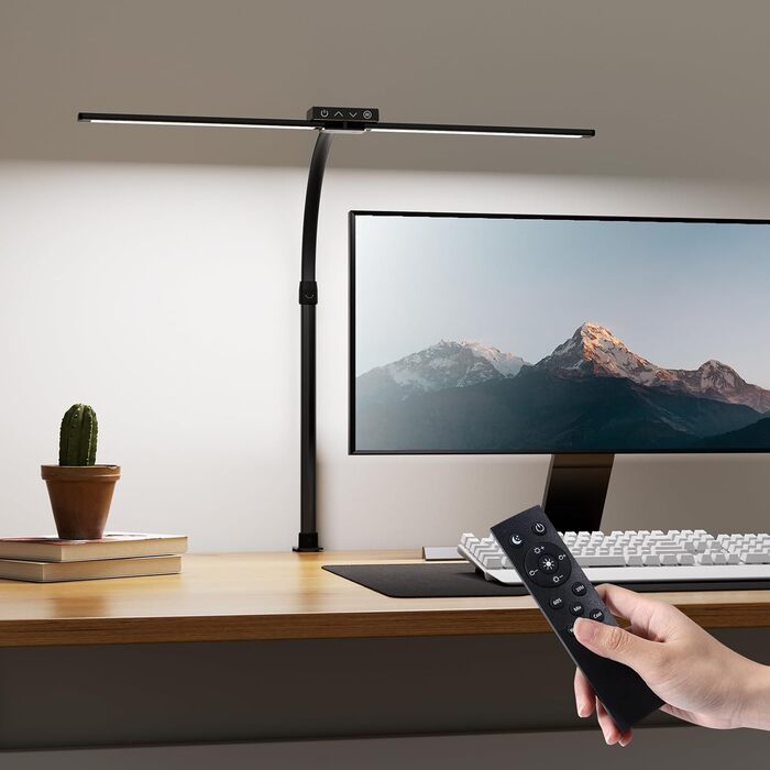 Світлодіодна лампа VUENICEE для столу з регулюванням яскравості та пультом дистанційного керування, 20W, кріплення-прищіпка, офісна лампа, 5 режимів кольору та яскравості, гнусий