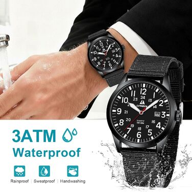 Годинники чоловічі LN LENQIN кварцові аналогові з нейлоновим ремінцем, водонепроникні 30M, з датою, чорні