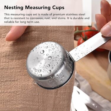 Stainless steel measuring cups, stainless steel measuring spoon set, 5-piece metal measuring cup set, nesting measuring cups, mini measuring spoons, stackable measuring cups for baking and cooking / 1366